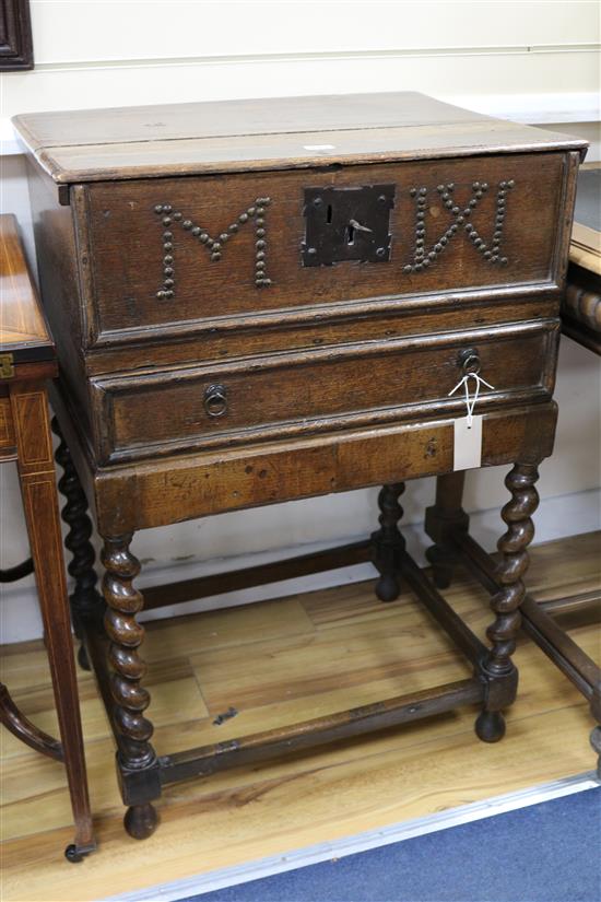 An oak bible box on stand, H.90cm